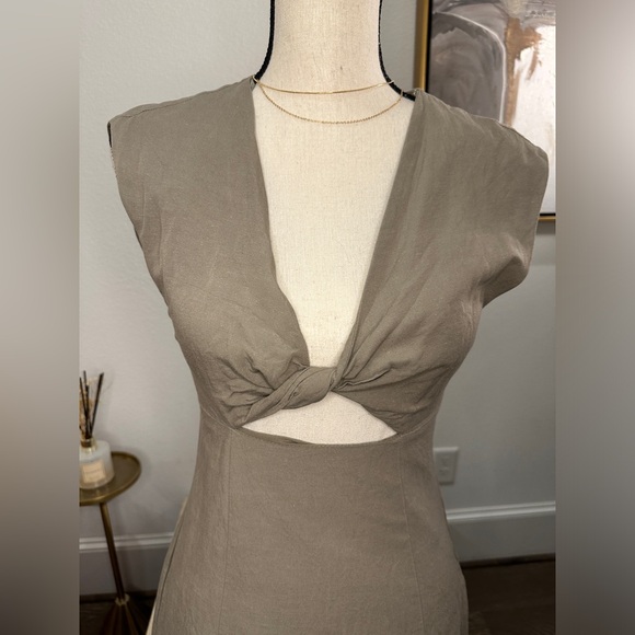 Zara Army Green Knot Front Mini Dress | Size XS - Picture 5 of 8